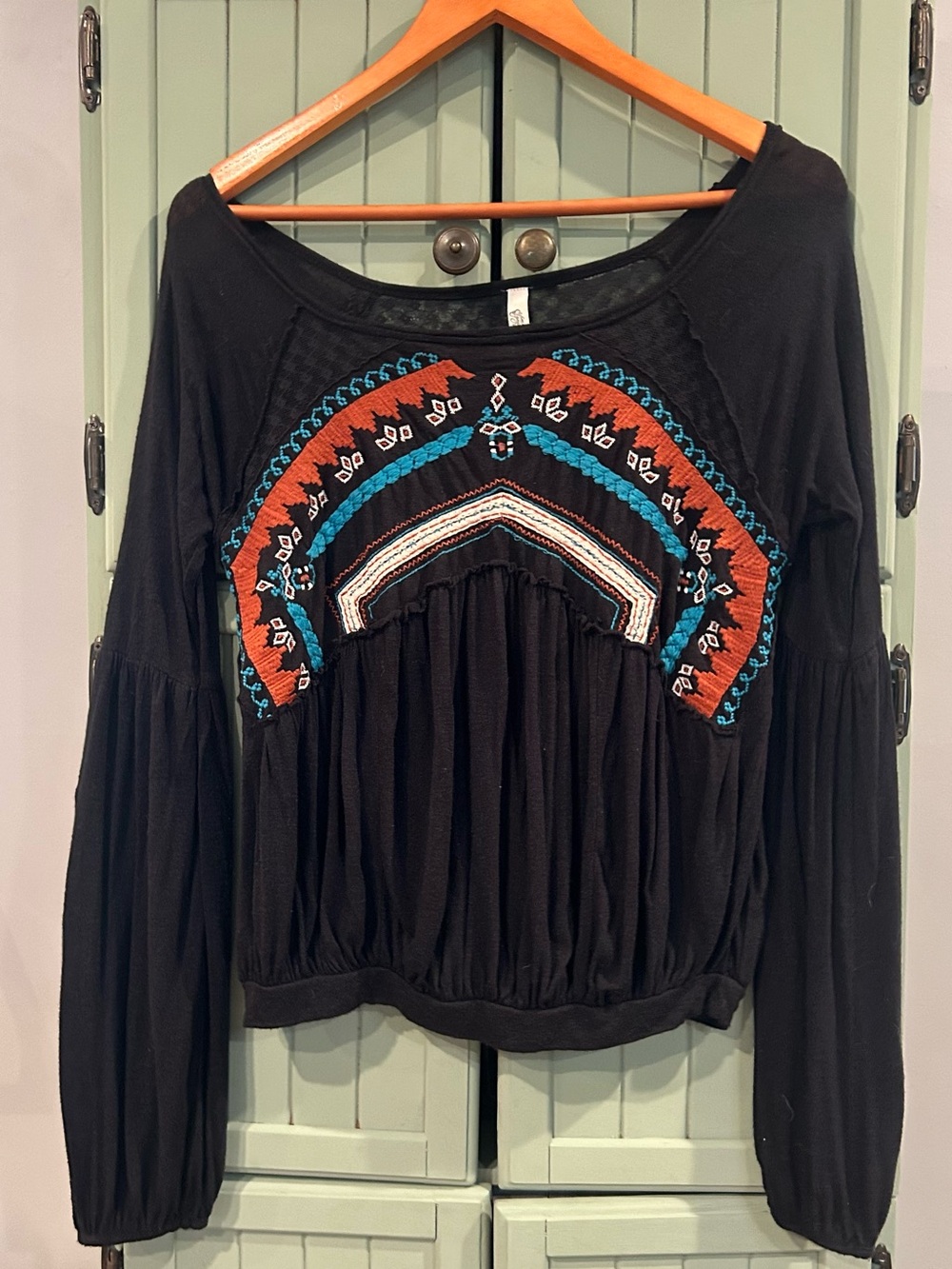 Free People "New World" Embroidered Top